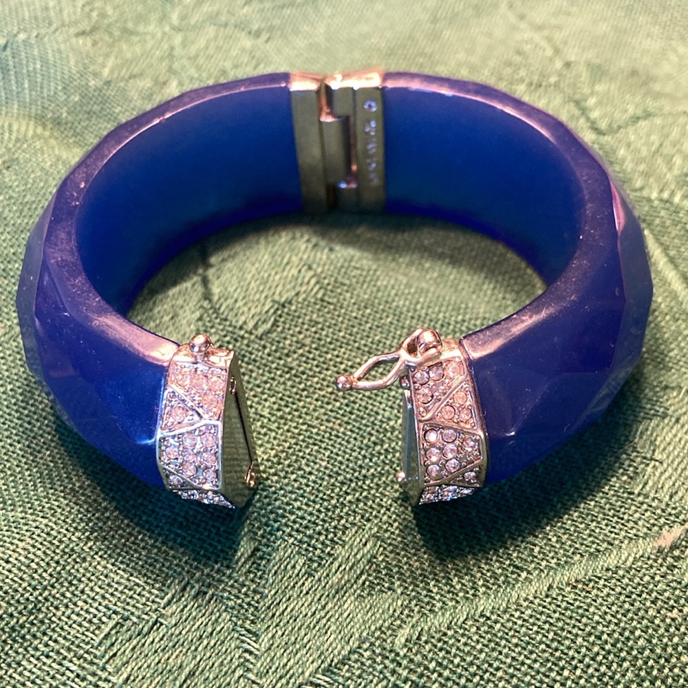 ANN TAYLOR blue faceted lucite w/ st & rhinestones bangle bracelet, $25